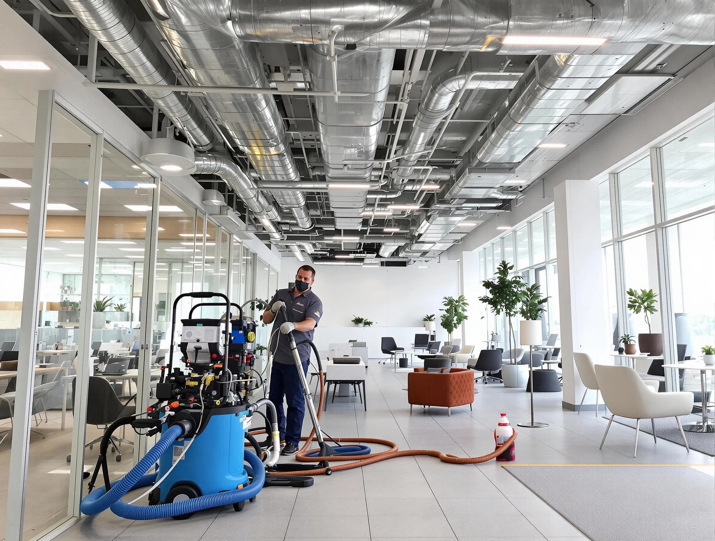 Newcastle Air Duct Cleaning team conducting comprehensive commercial duct cleaning at a business location in Newcastle