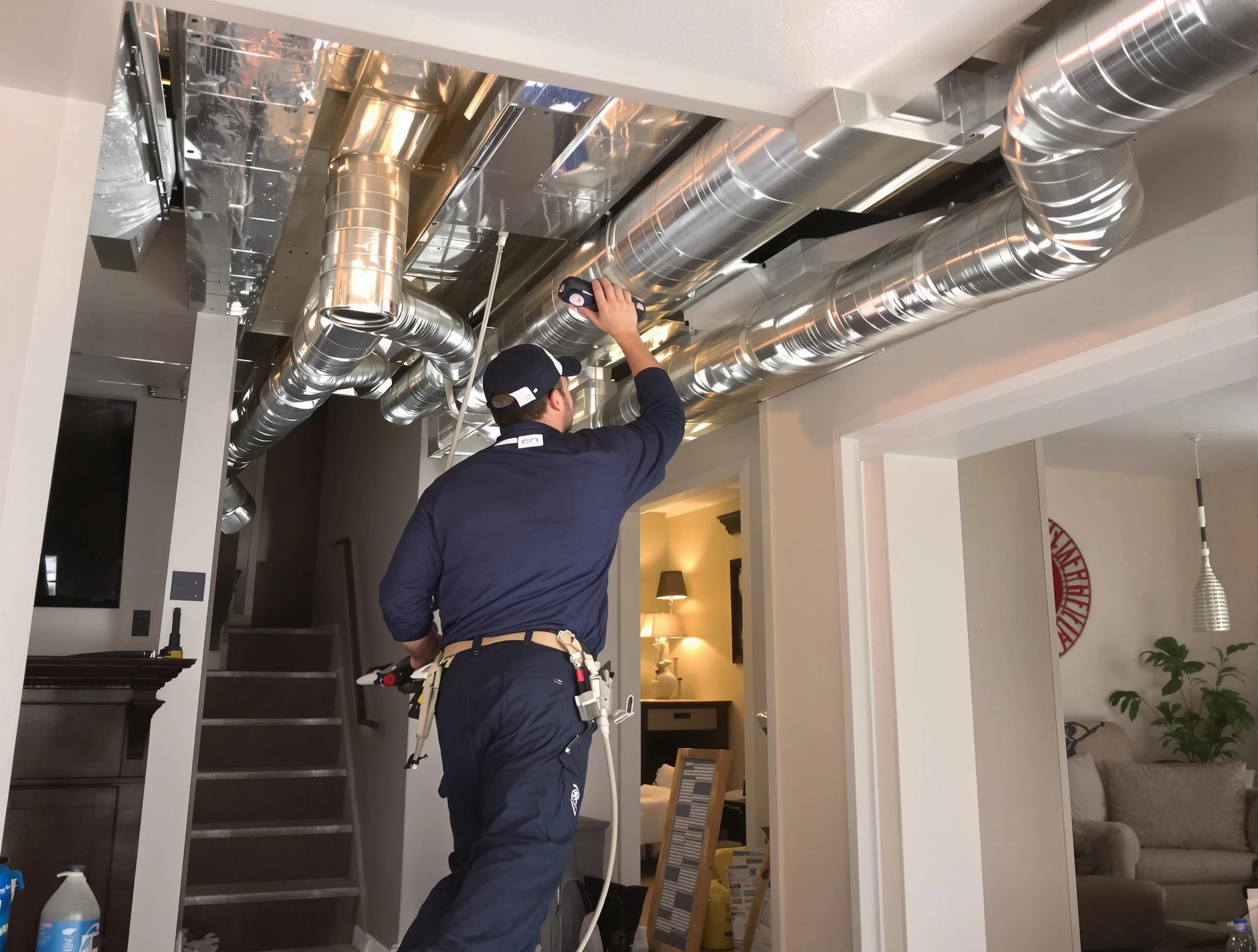 Newcastle Air Duct Cleaning expert performing specialized duct cleaning in a mobile home in Newcastle
