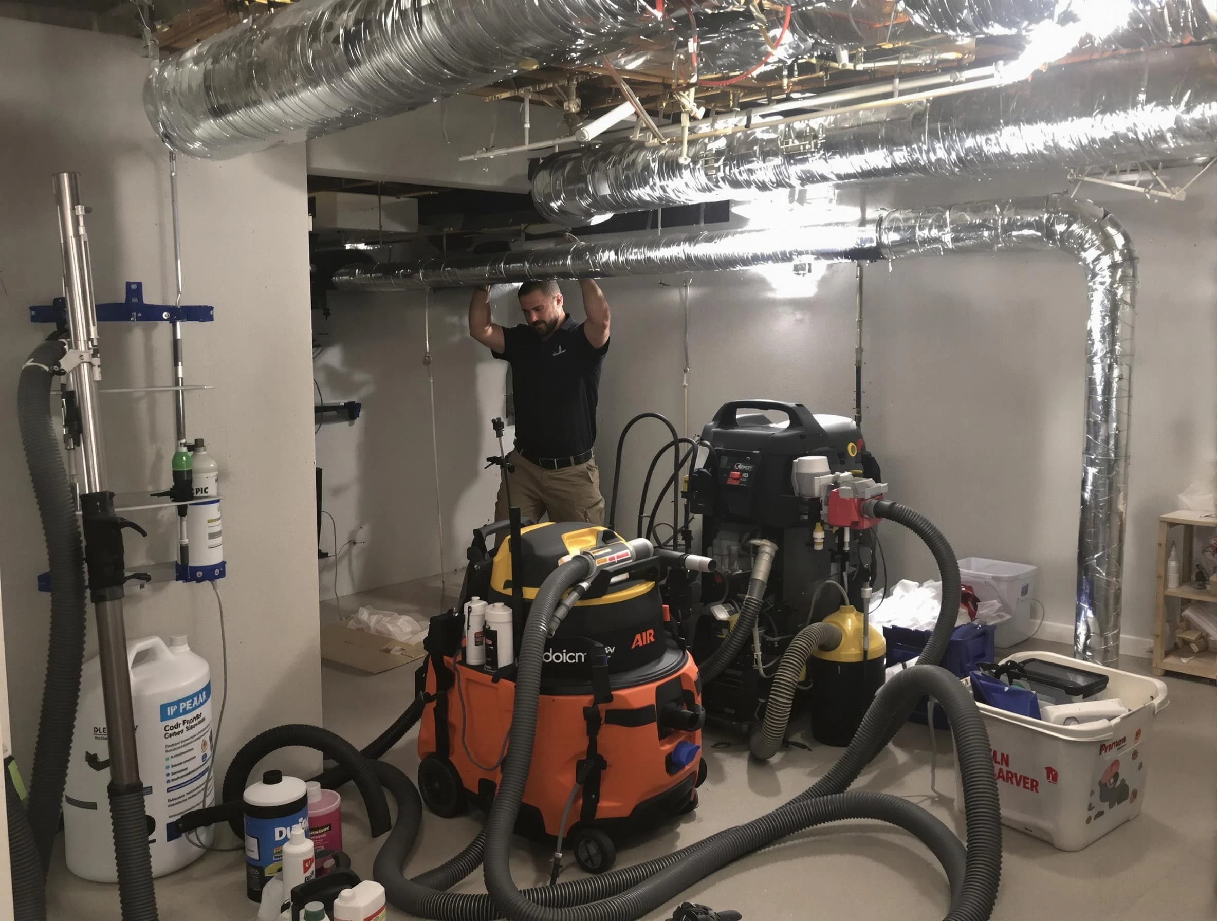 Newcastle Air Duct Cleaning specialist performing professional mold removal from air ducts using safety equipment in Newcastle